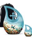 10-inch Butterfly Urn with Cross Drop design for ashes, 