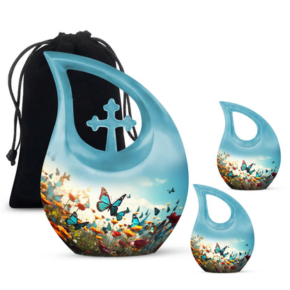10-inch Butterfly Urn with Cross Drop design for ashes, 