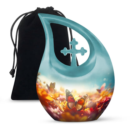 10-inch Butterfly Urn with Cross Drop design