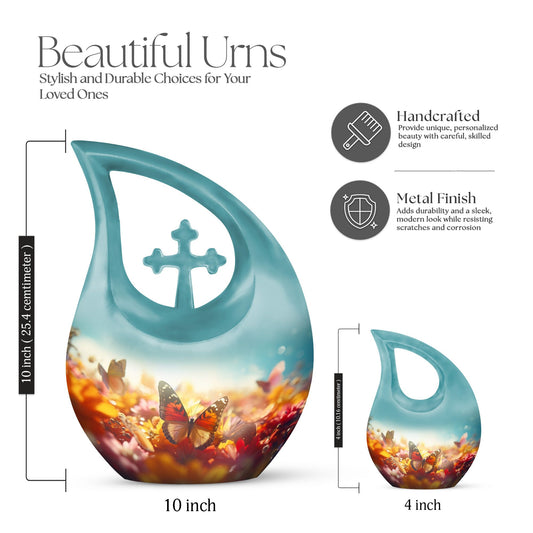 10-inch Butterfly Urn with Cross Drop design