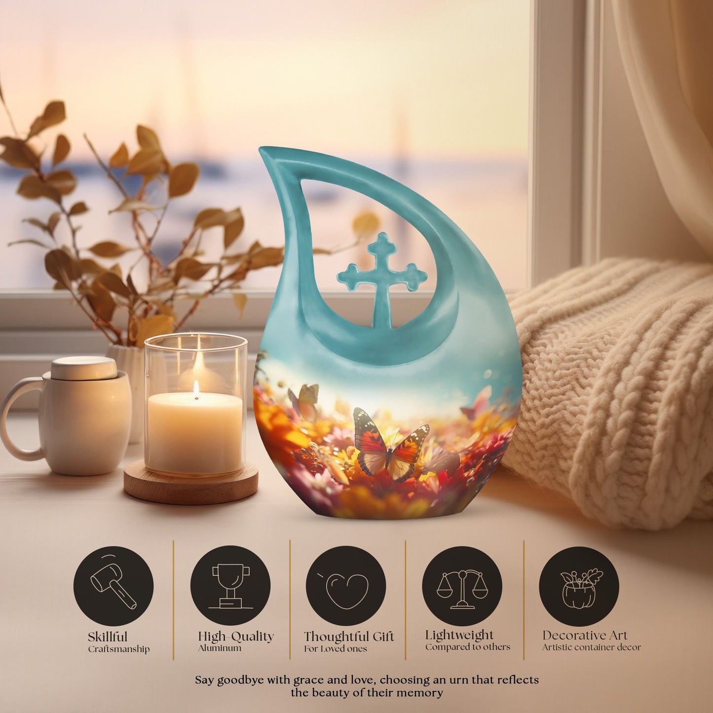 10-inch Butterfly Urn with Cross Drop design