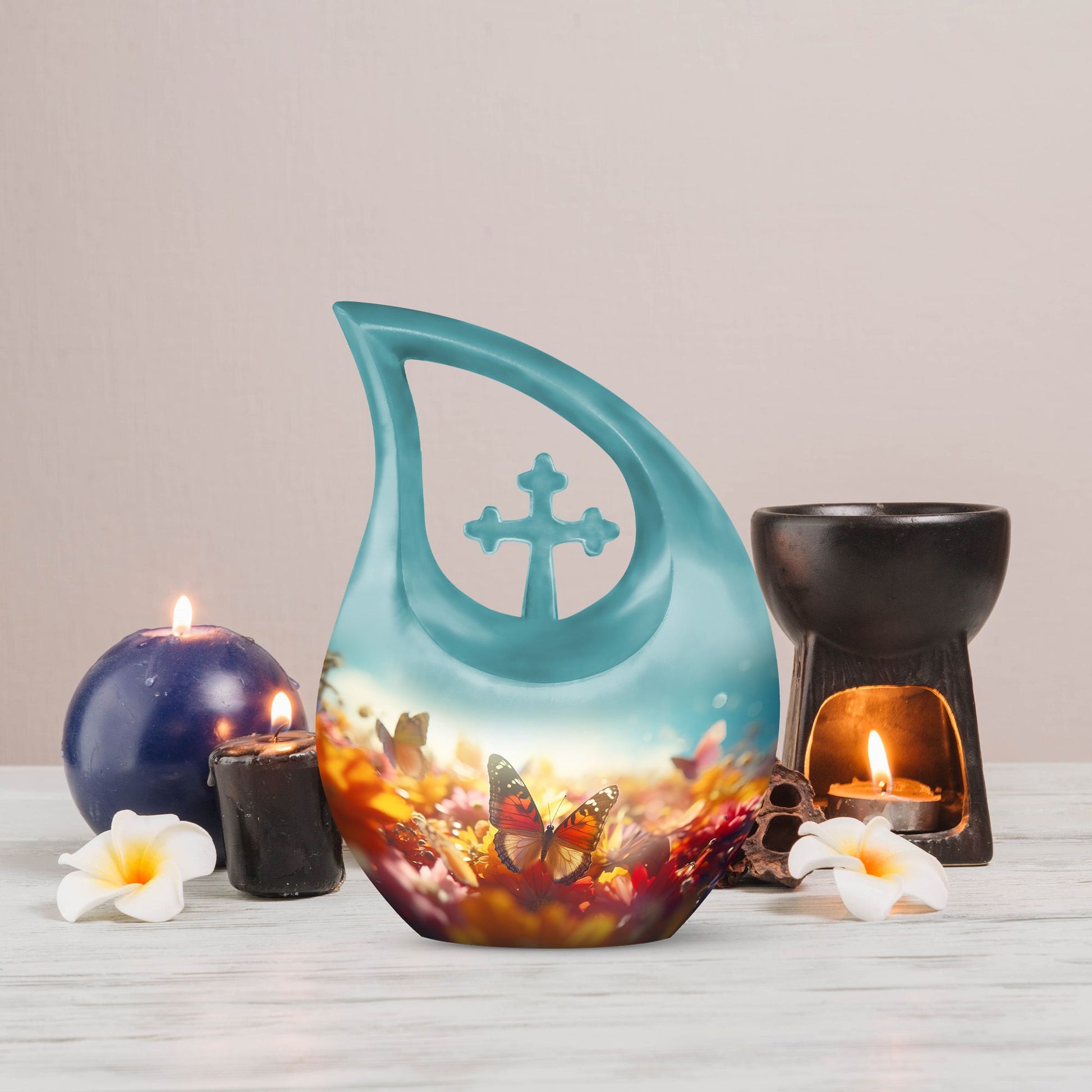 10-inch Butterfly Urn with Cross Drop design