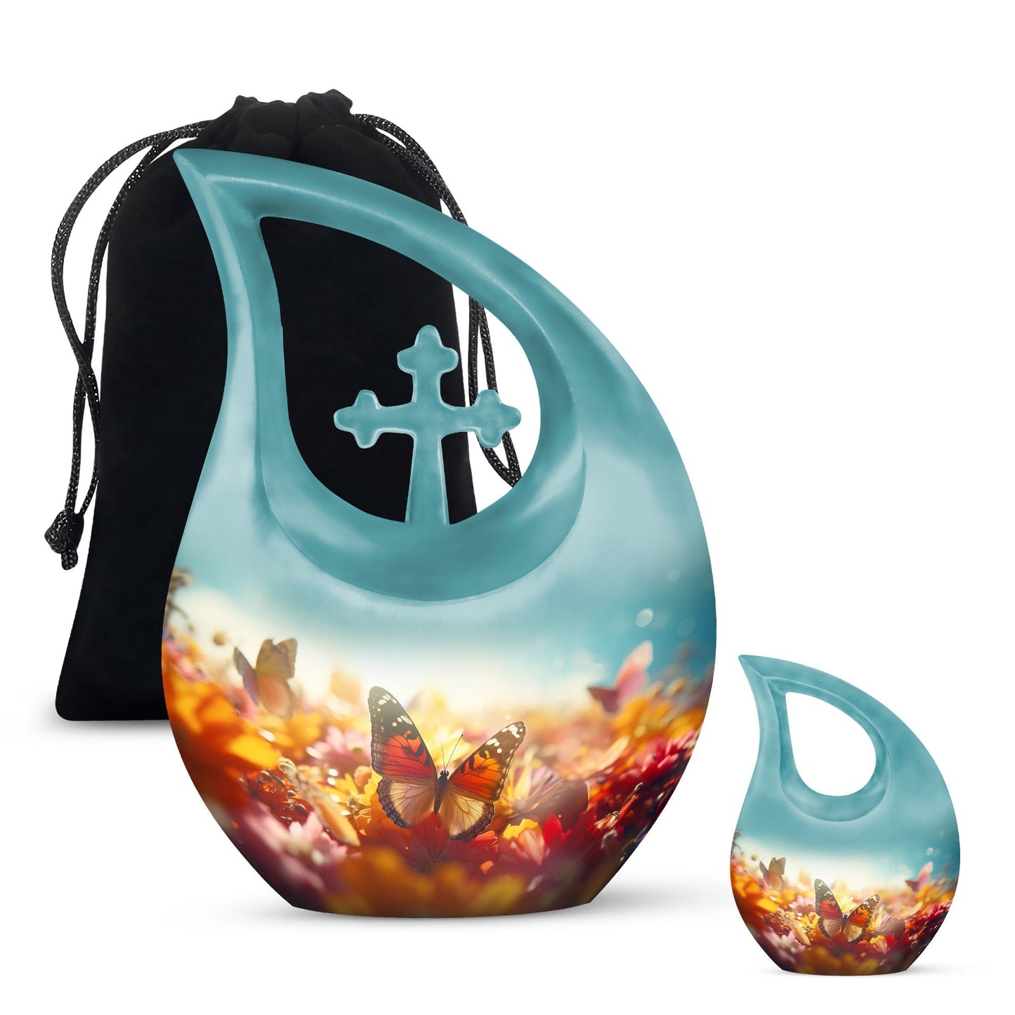 10-inch Butterfly Urn with Cross Drop design