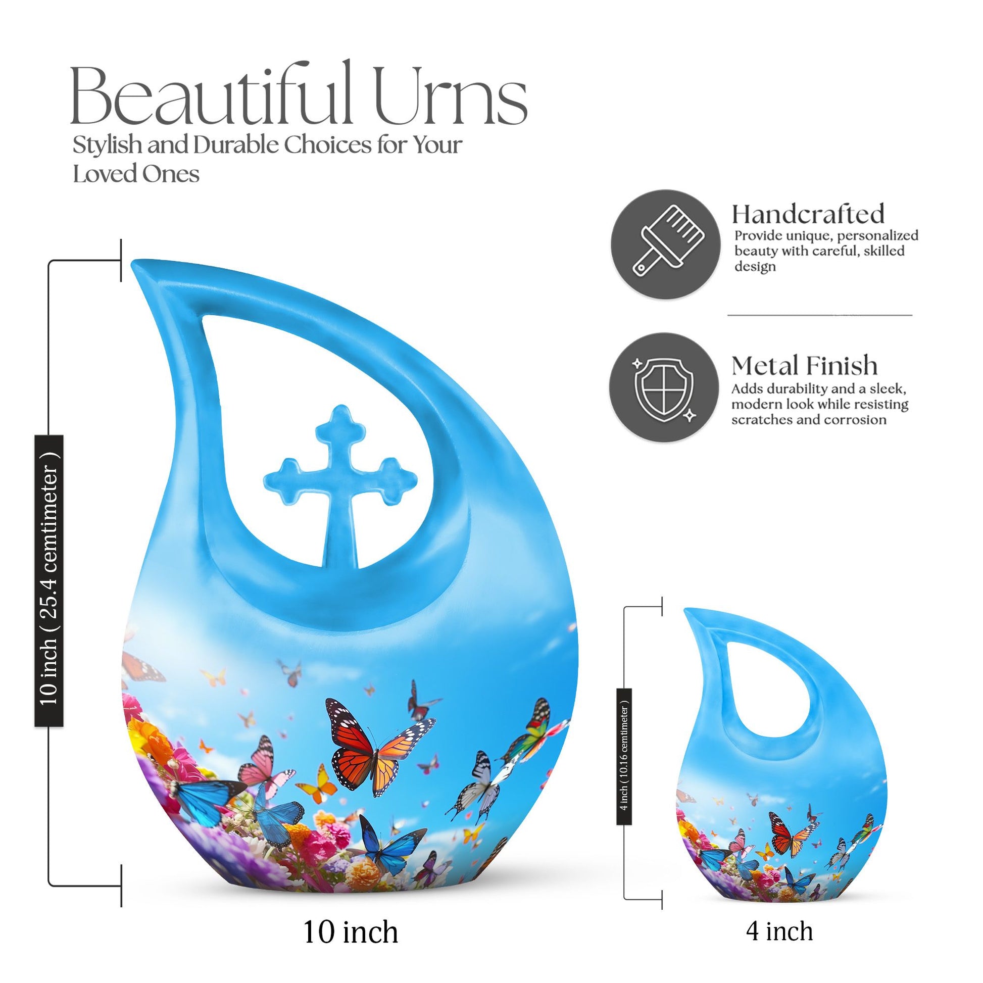 Cross Drop design butterfly urn made of aluminium