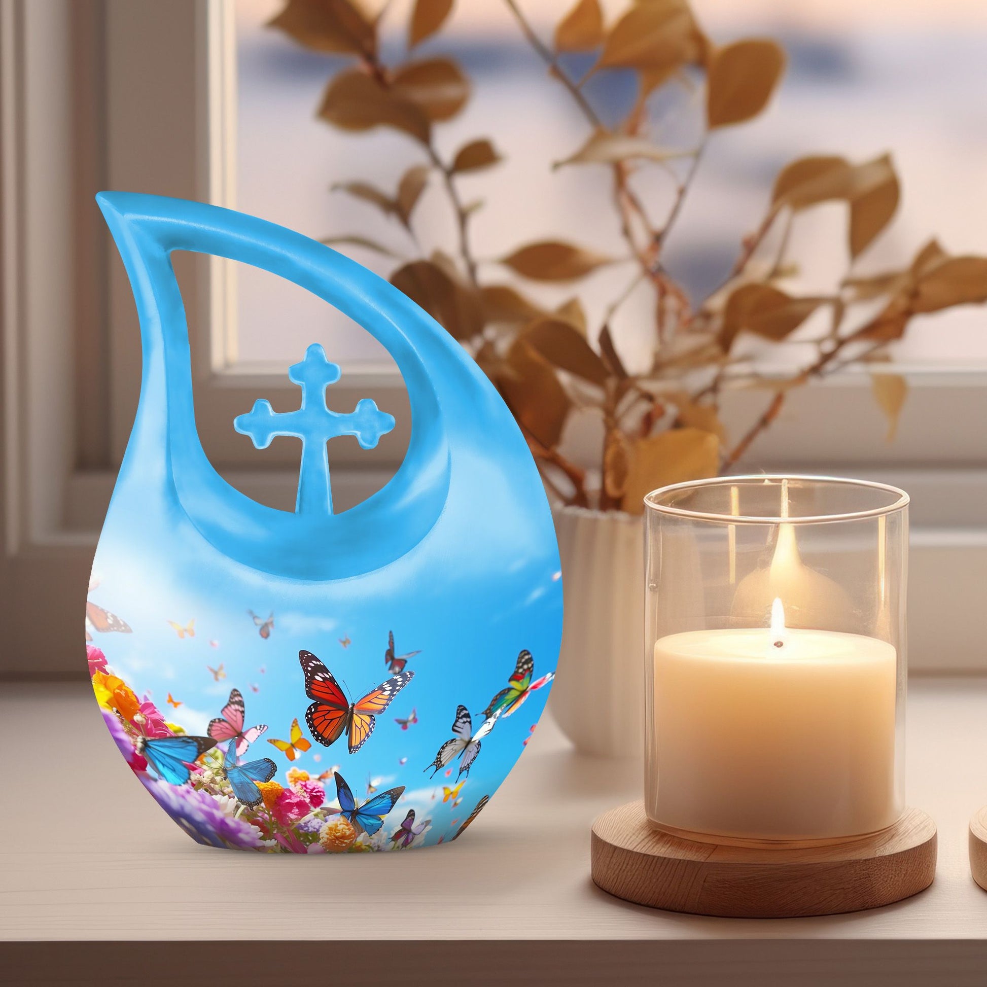 Cross Drop design butterfly urn made of aluminium