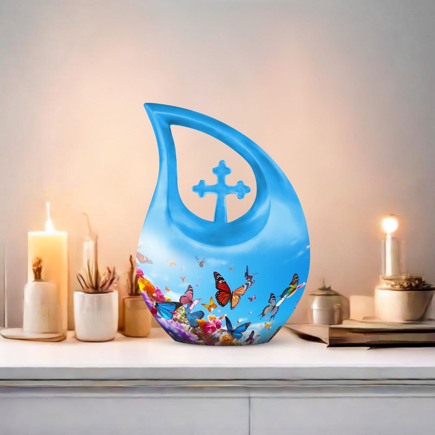 Cross Drop design butterfly urn made of aluminium