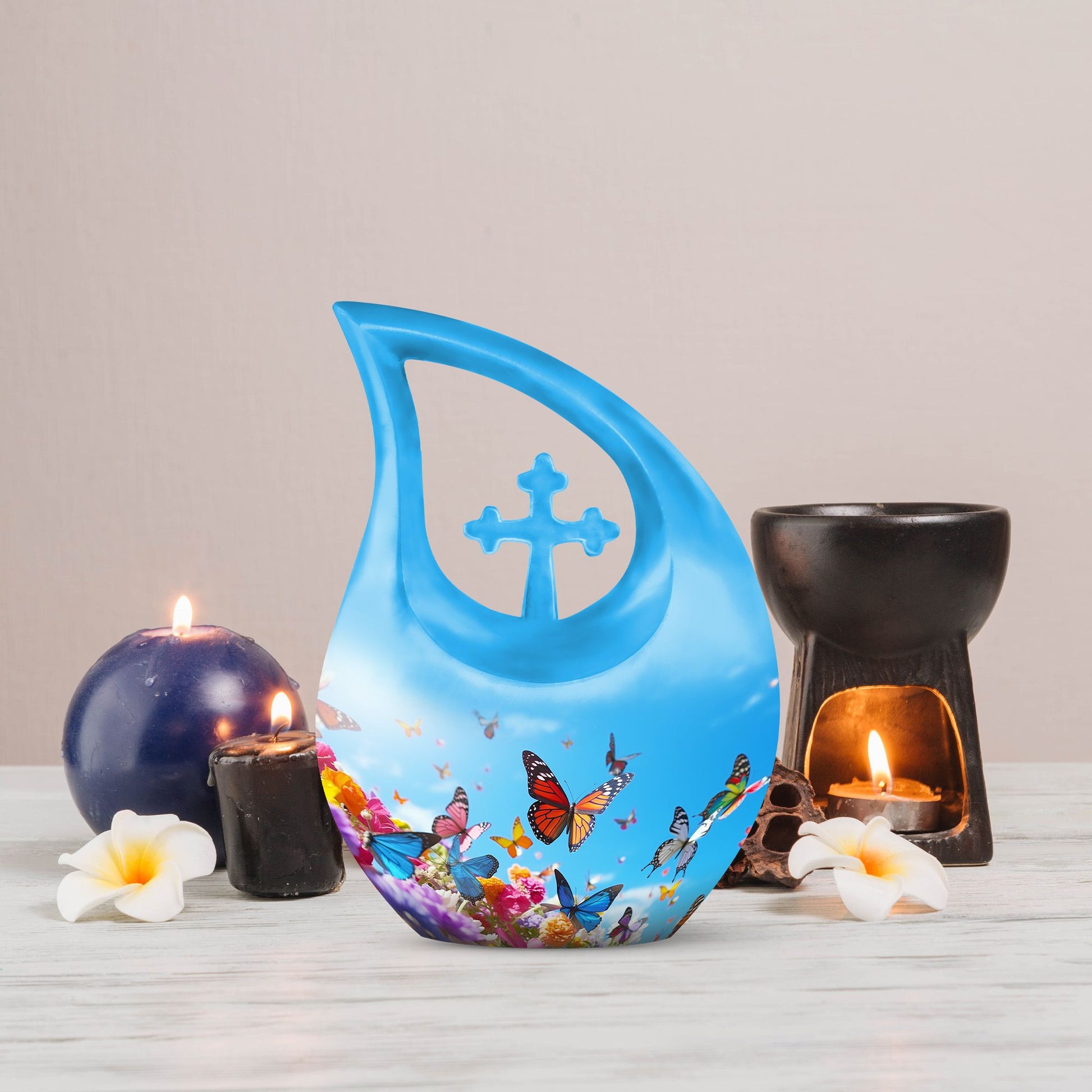 Cross Drop design butterfly urn made of aluminium