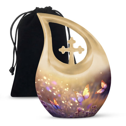 10 inch Butterfly Urn with Cross Drop design, 