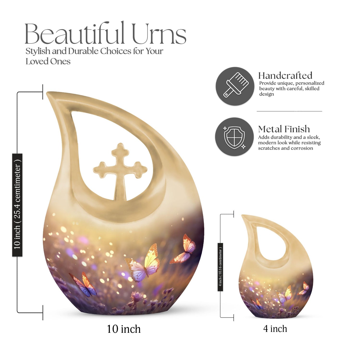10 inch Butterfly Urn with Cross Drop design, 