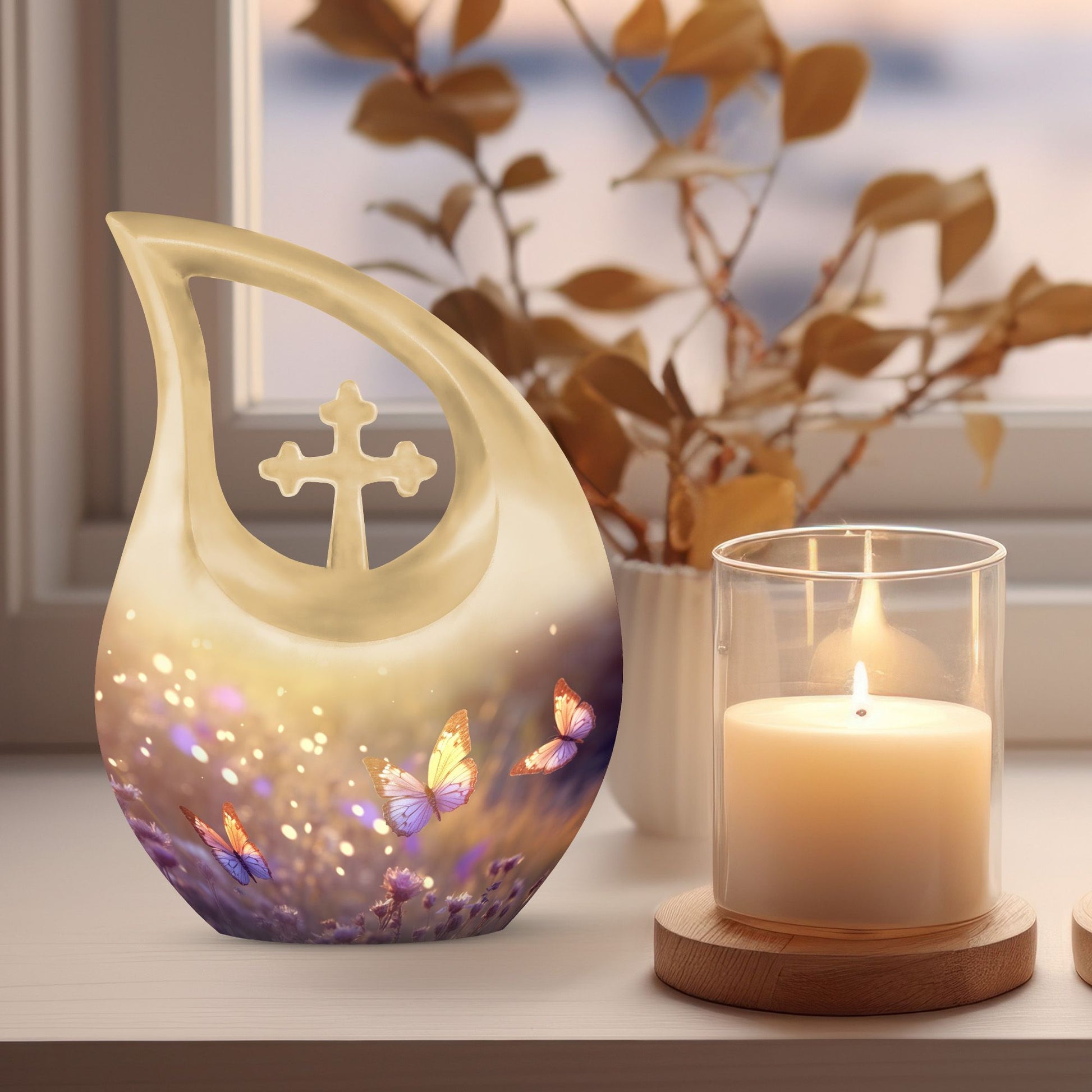10 inch Butterfly Urn with Cross Drop design, 