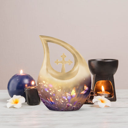 10 inch Butterfly Urn with Cross Drop design, 