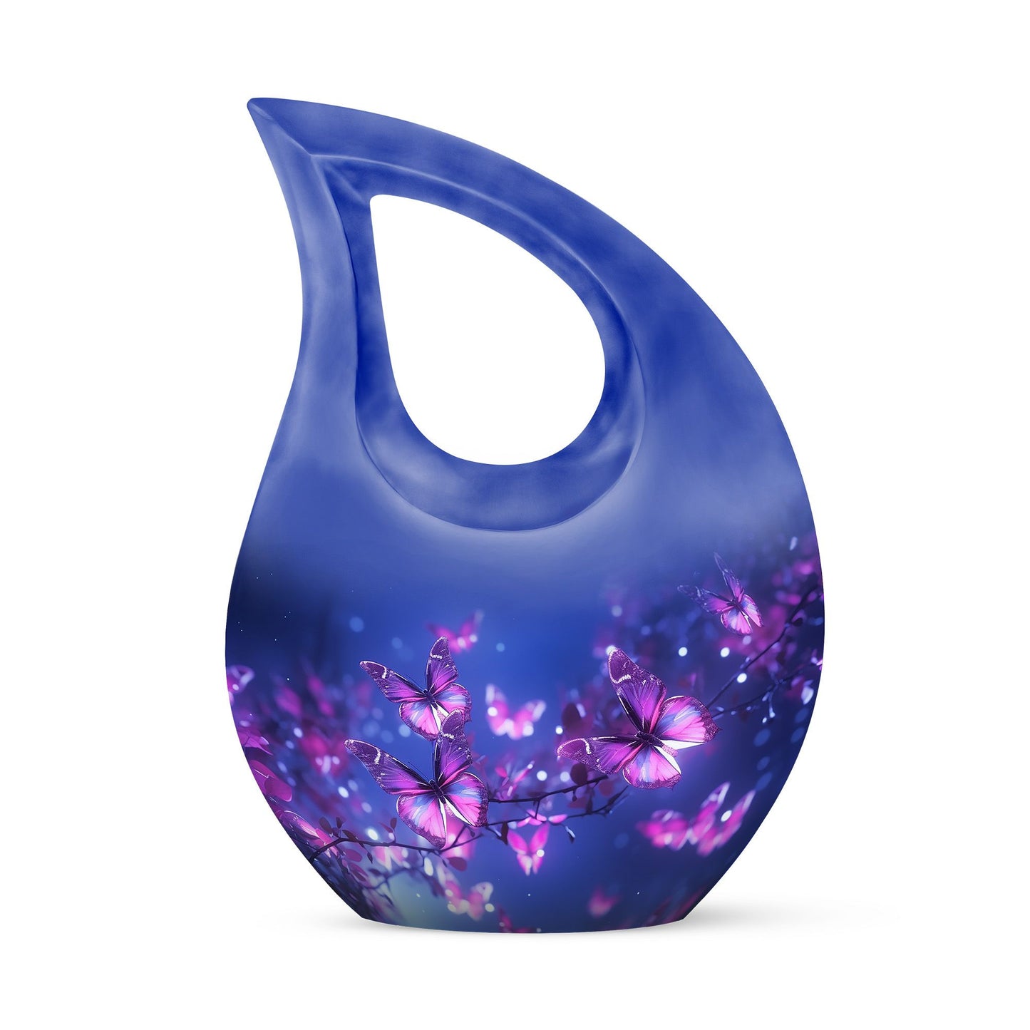 10 inch Butterfly Themed Aluminium Urn with Cross