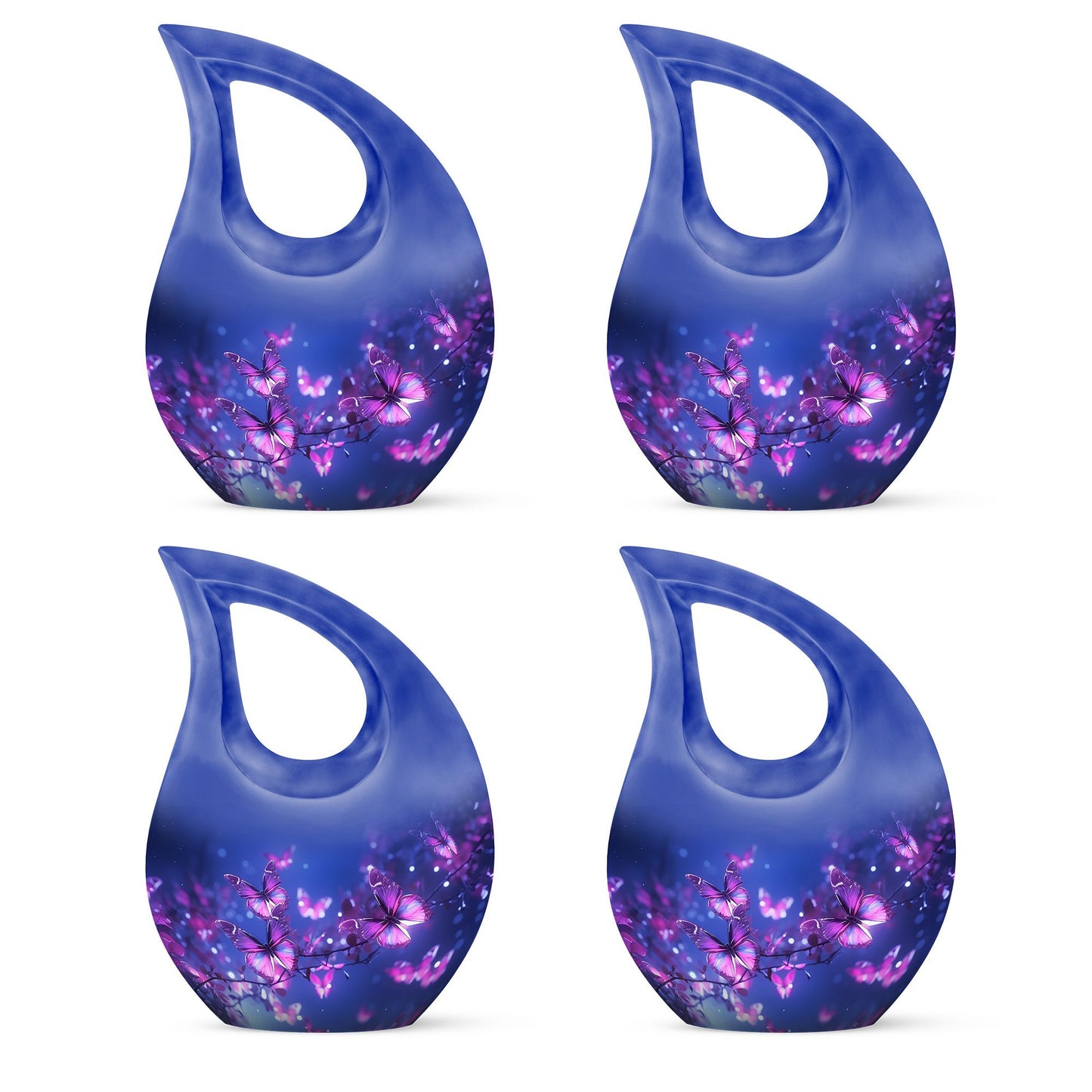 10 inch Butterfly Themed Aluminium Urn with Cross