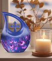 10 inch Butterfly Themed Aluminium Urn with Cross