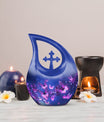 10 inch Butterfly Themed Aluminium Urn with Cross