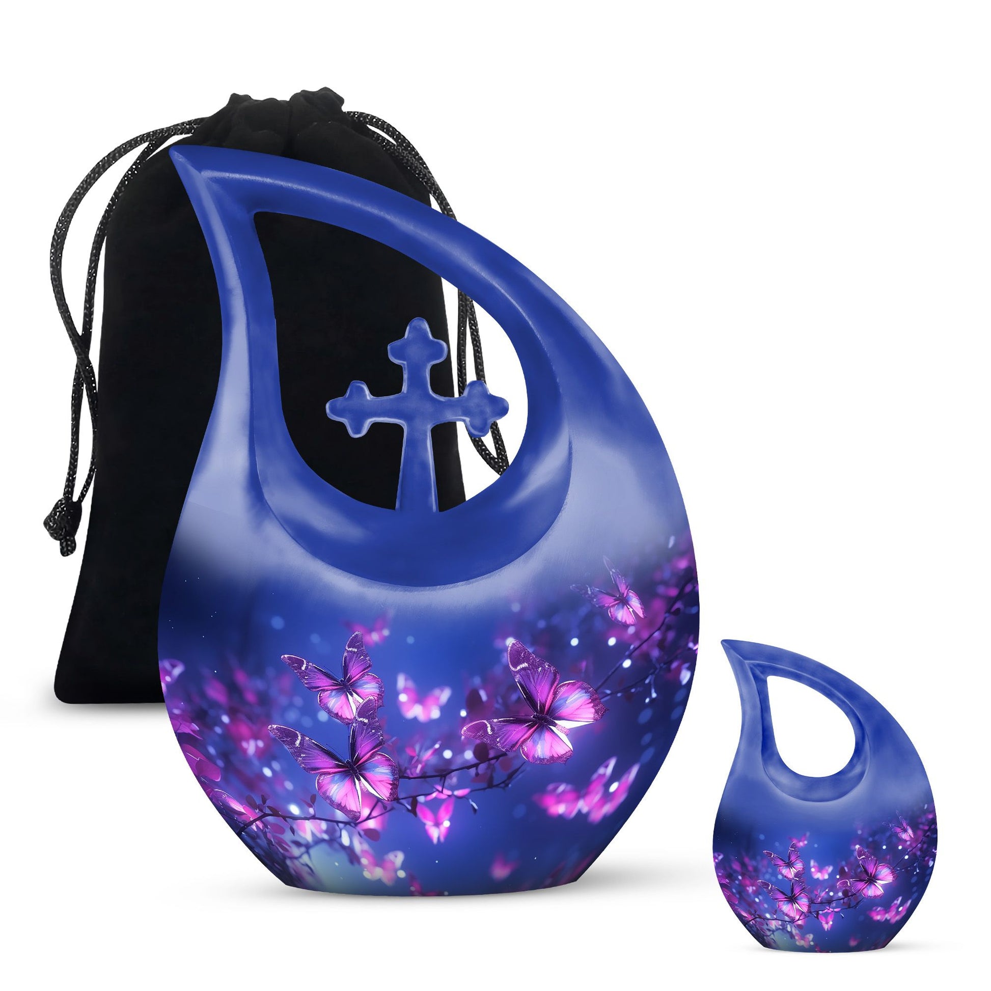 Mesmerizing Pink Butterflies Memorial Keepsake Urn - Blue Funeral Urn For Ashes