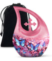 10-inch Butterfly Cross Drop Double Urn for cremated remains