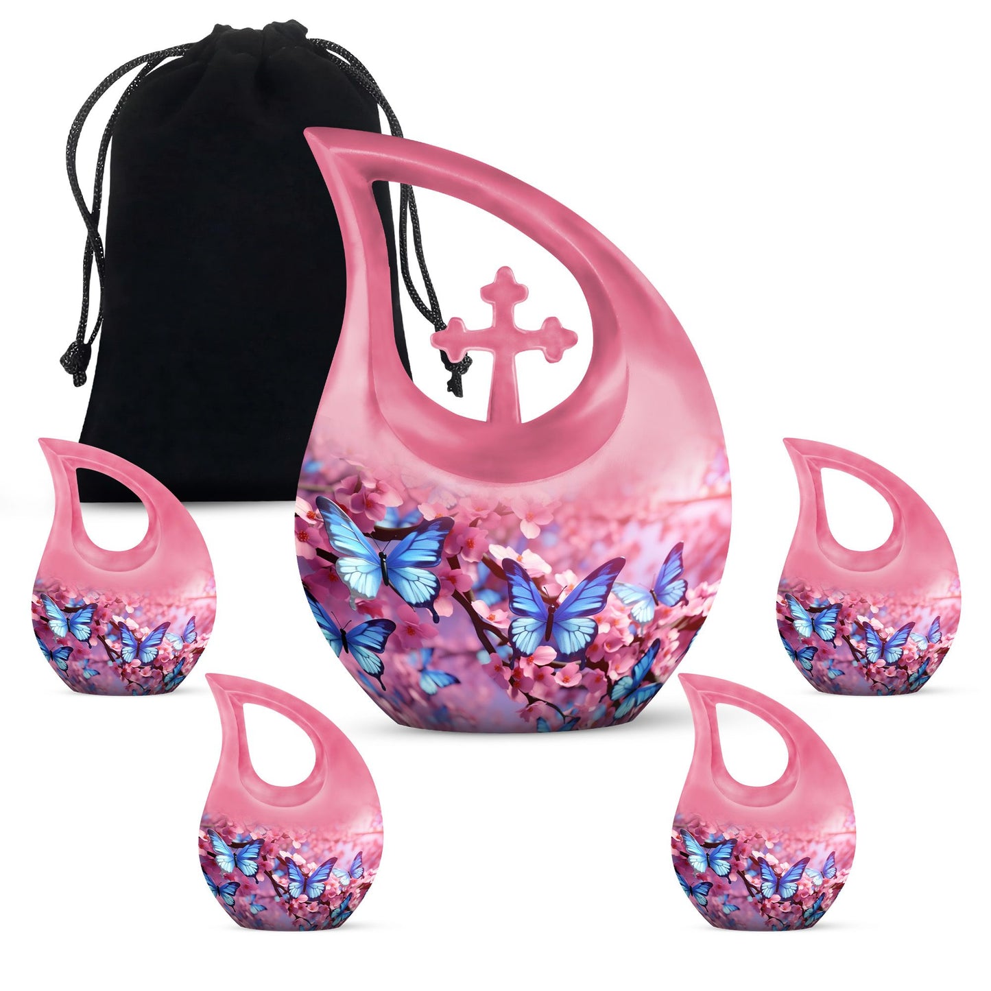 10-inch Butterfly Cross Drop Double Urn for cremated remains