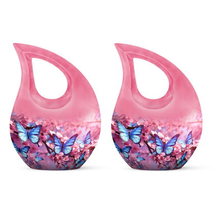 10-inch Butterfly Cross Drop Double Urn for cremated remains