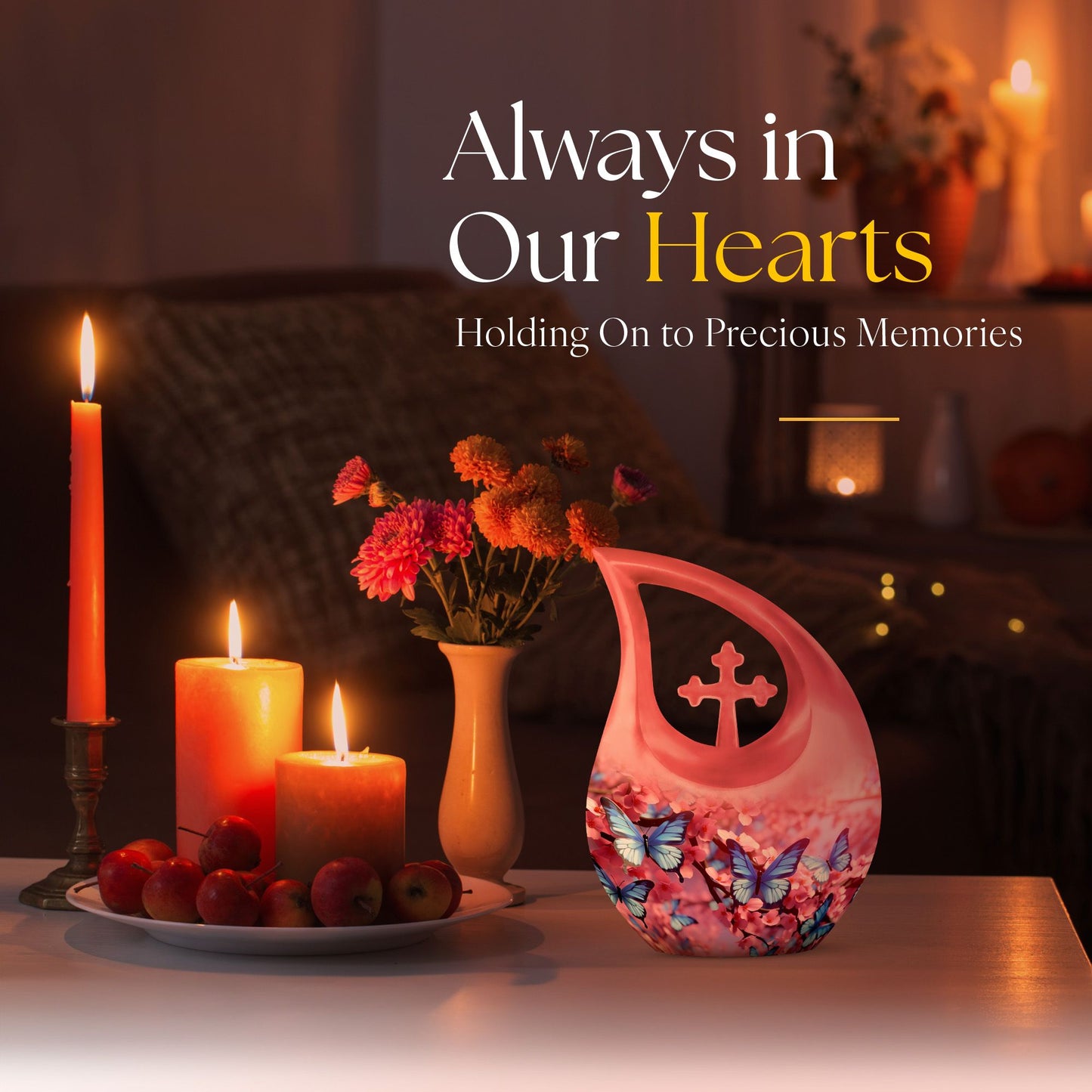 10-inch Butterfly Cross Drop Double Urn for cremated remains