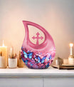 10-inch Butterfly Cross Drop Double Urn for cremated remains