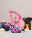 10-inch Butterfly Cross Drop Double Urn for cremated remains