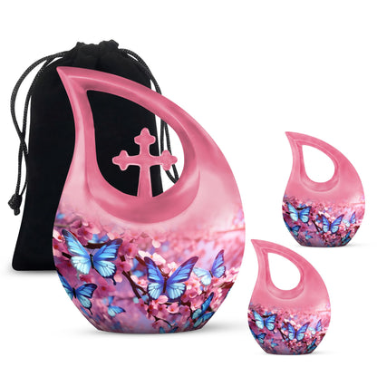 10-inch Butterfly Cross Drop Double Urn for cremated remains