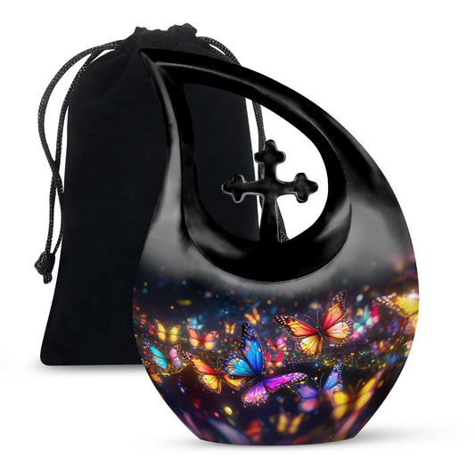 10-inch Butterfly Theme Cross Drop Cremation Urn 