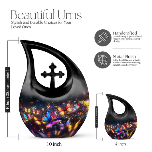 10-inch Butterfly Theme Cross Drop Cremation Urn 