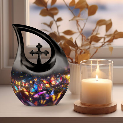 10-inch Butterfly Theme Cross Drop Cremation Urn 