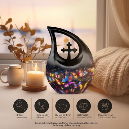10-inch Butterfly Theme Cross Drop Cremation Urn 
