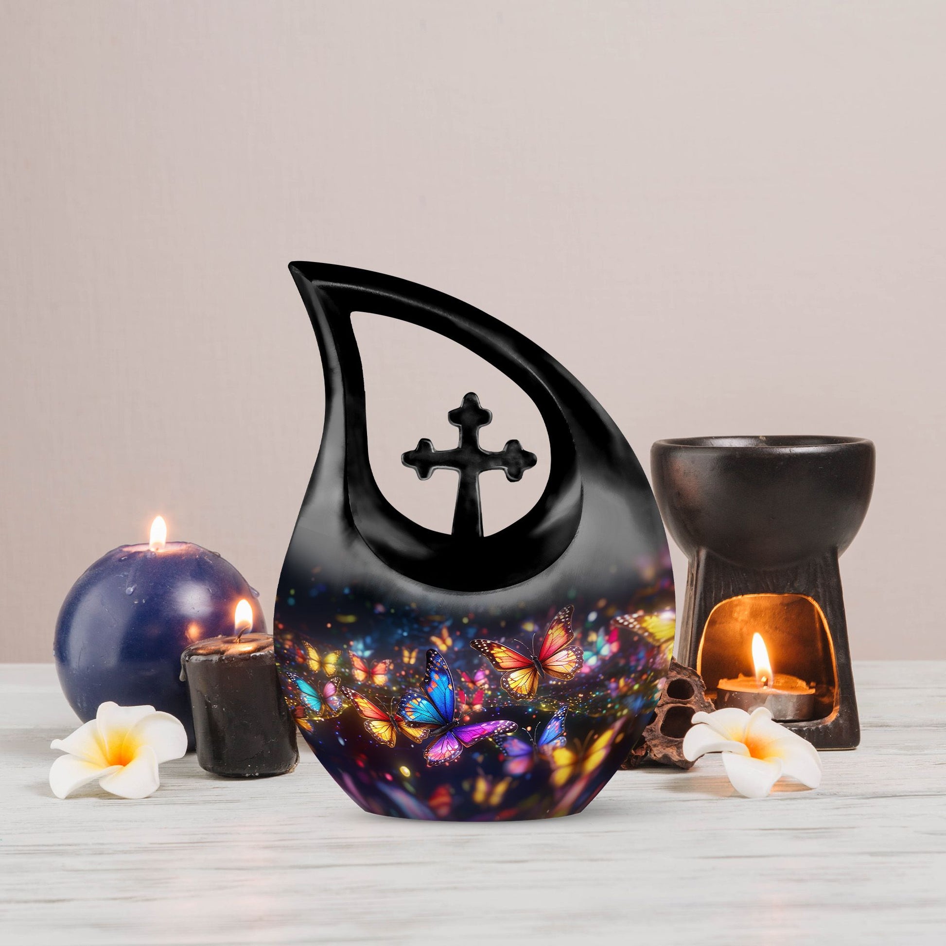 10-inch Butterfly Theme Cross Drop Cremation Urn 
