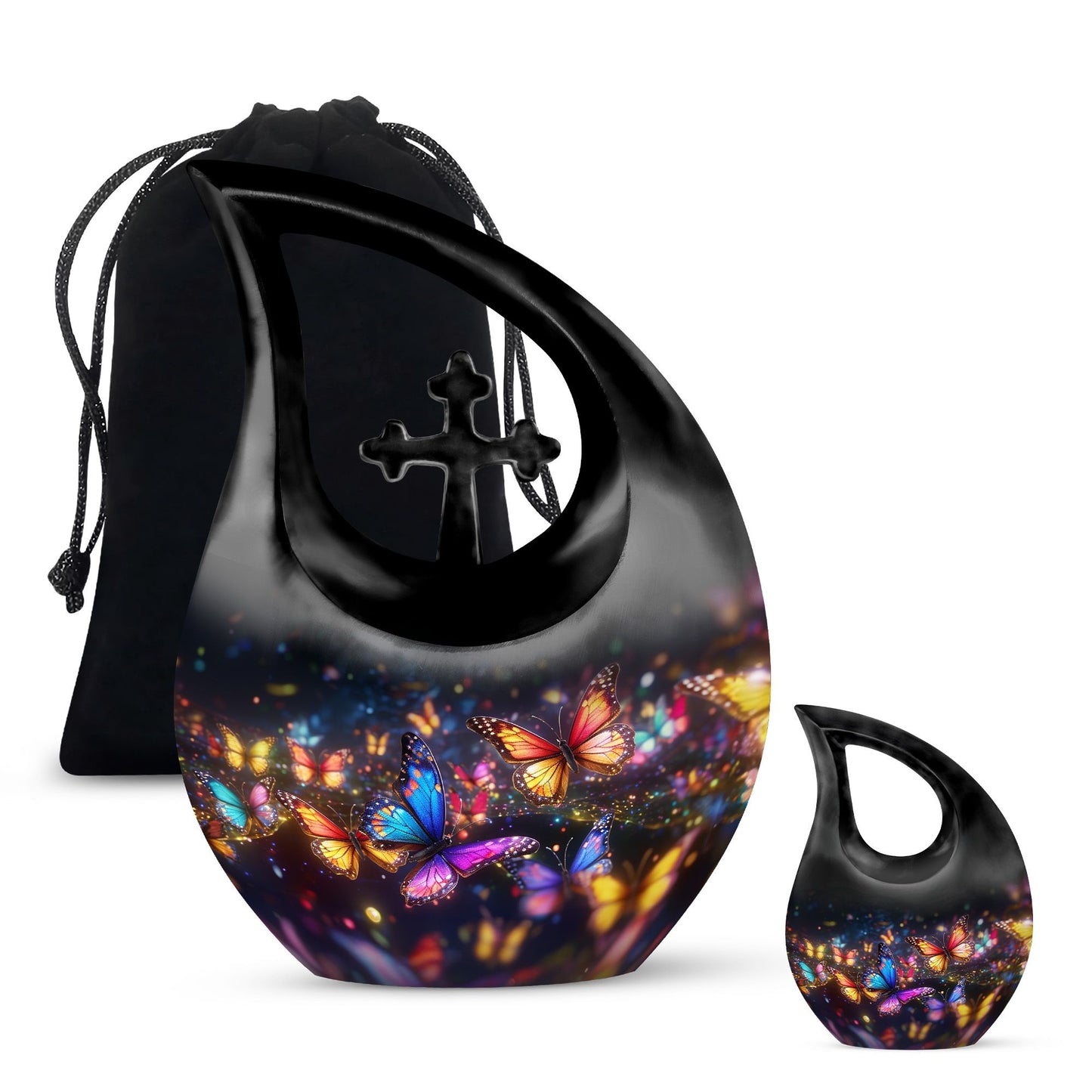 10-inch Butterfly Theme Cross Drop Cremation Urn 