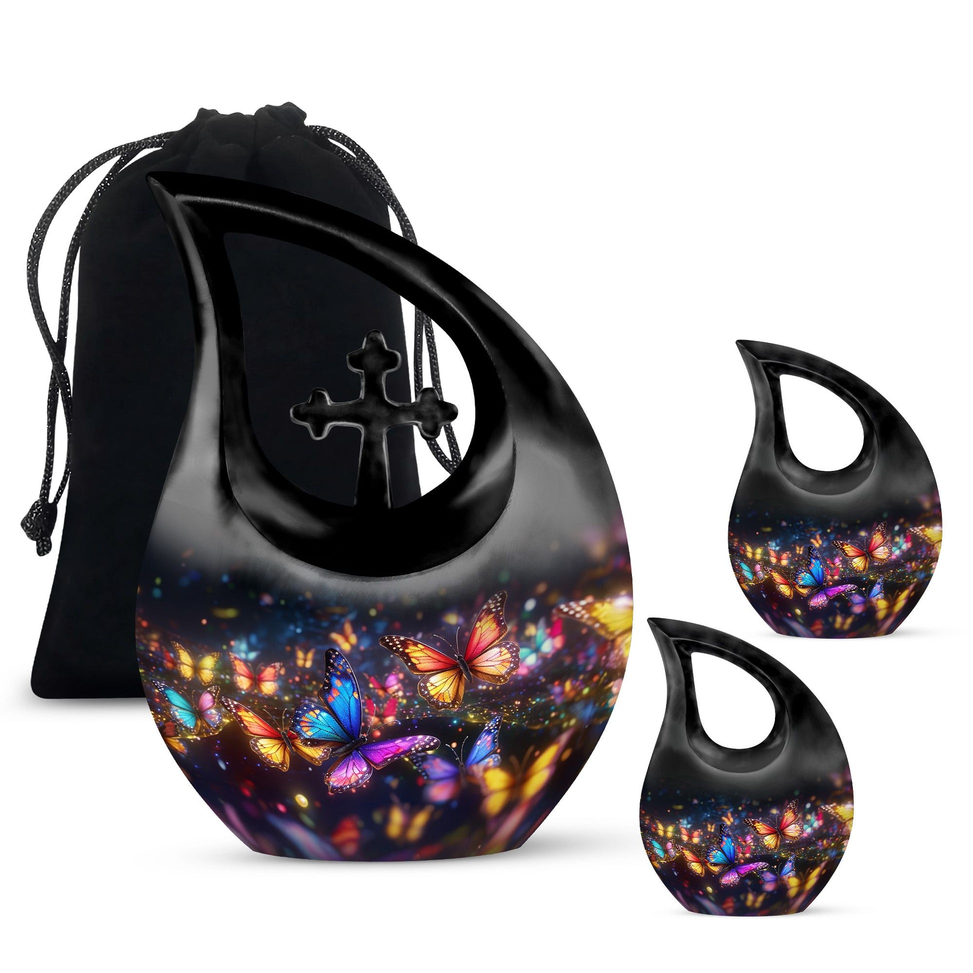 10-inch Butterfly Theme Cross Drop Cremation Urn 