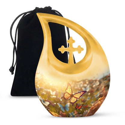 10 inch Butterfly-themed Cross Drop memorial urn,