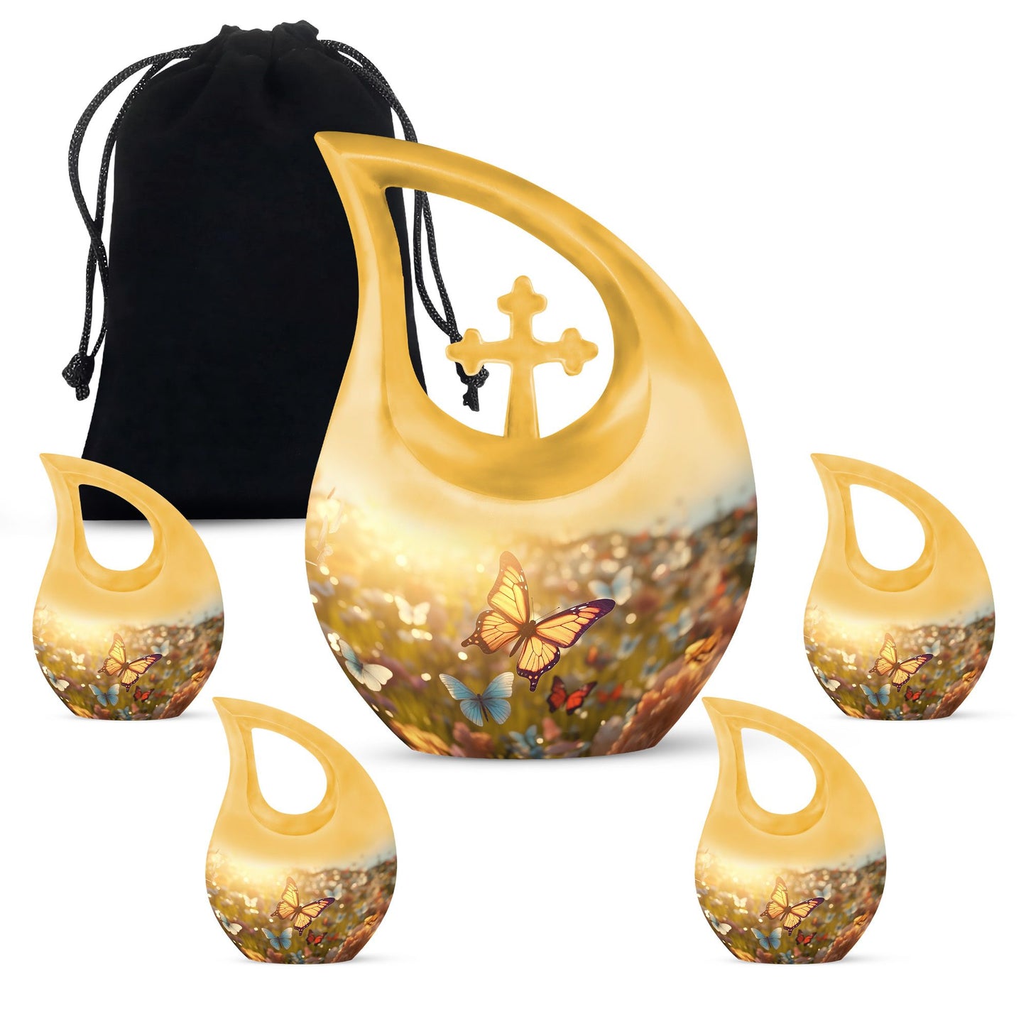 10 inch Butterfly-themed Cross Drop memorial urn,