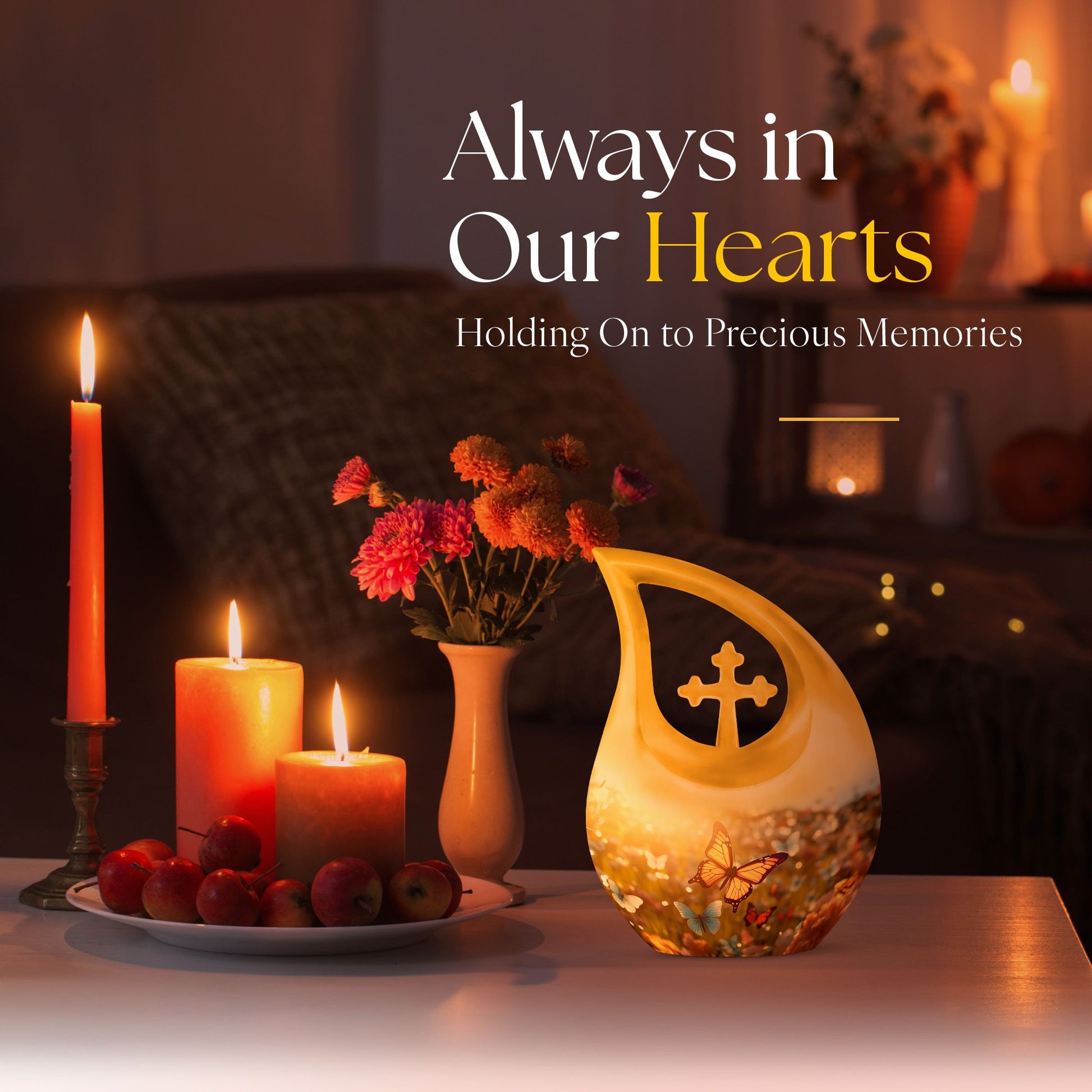 10 inch Butterfly-themed Cross Drop memorial urn,