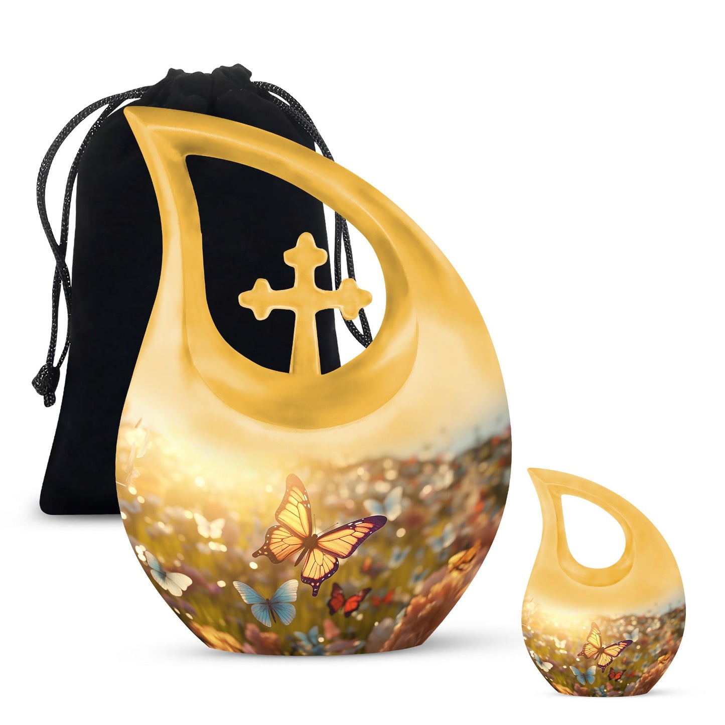 10 inch Butterfly-themed Cross Drop memorial urn,