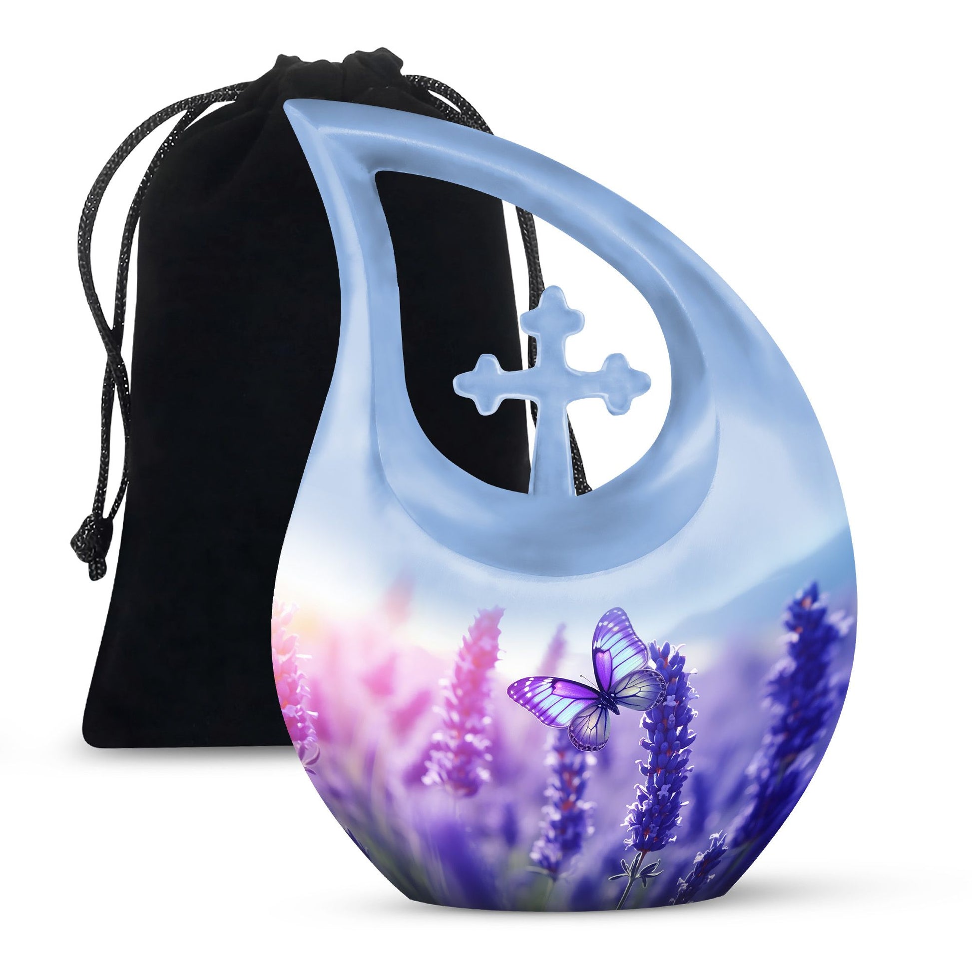 Butterfly themed 10-inch Cross Drop Cremation 