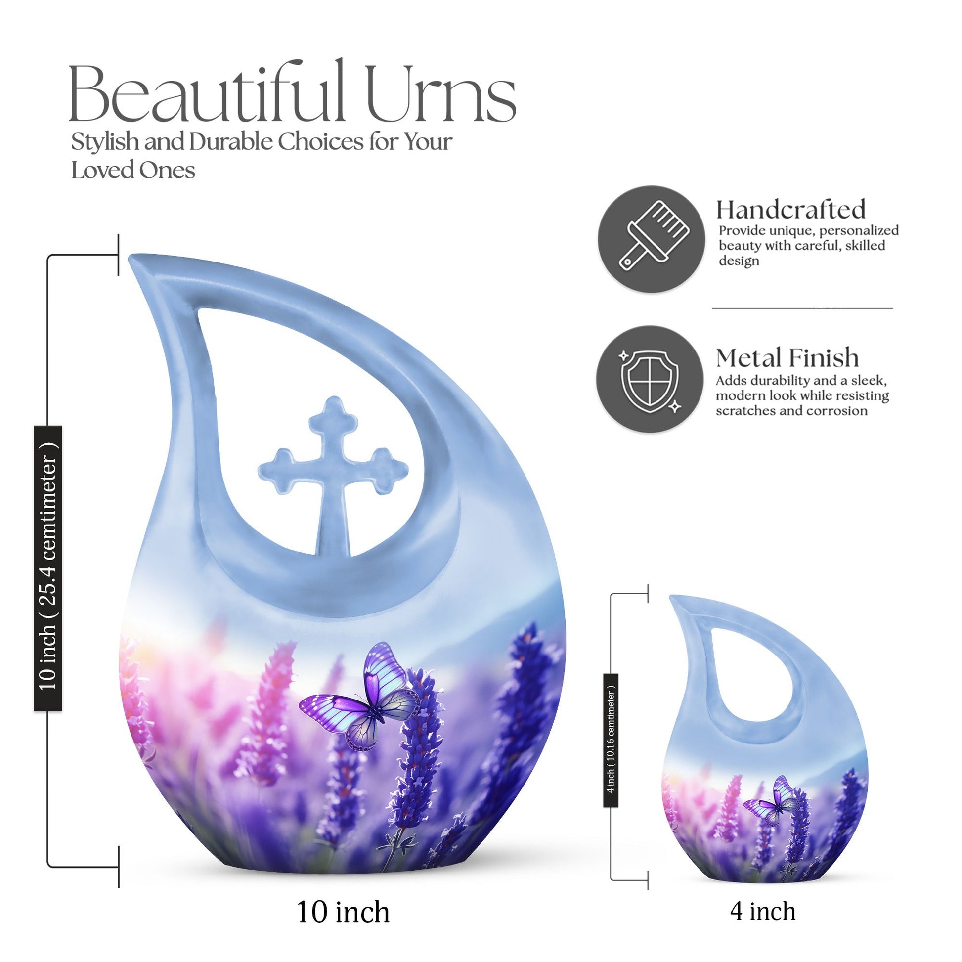 Butterfly themed 10-inch Cross Drop Cremation 