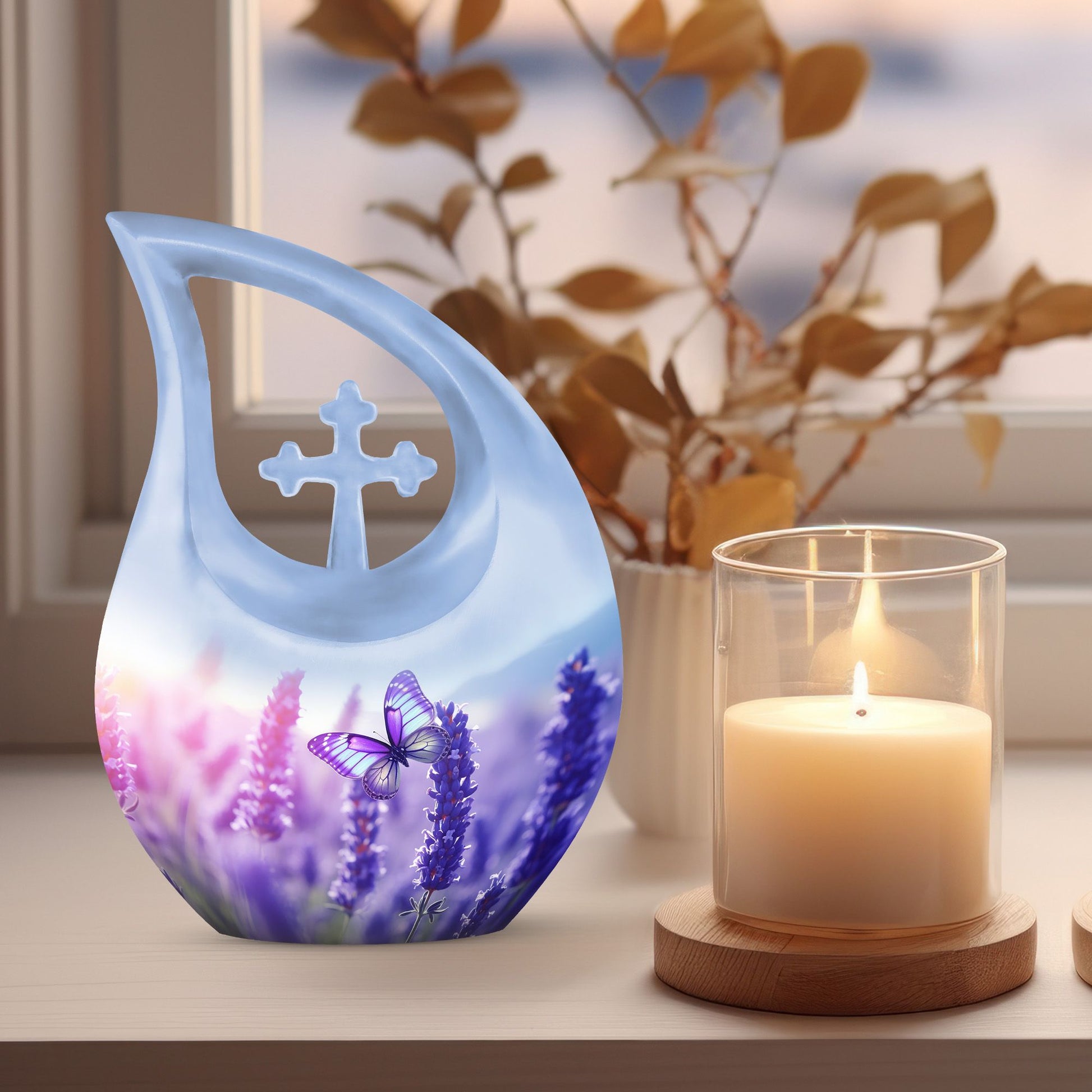 Butterfly themed 10-inch Cross Drop Cremation 