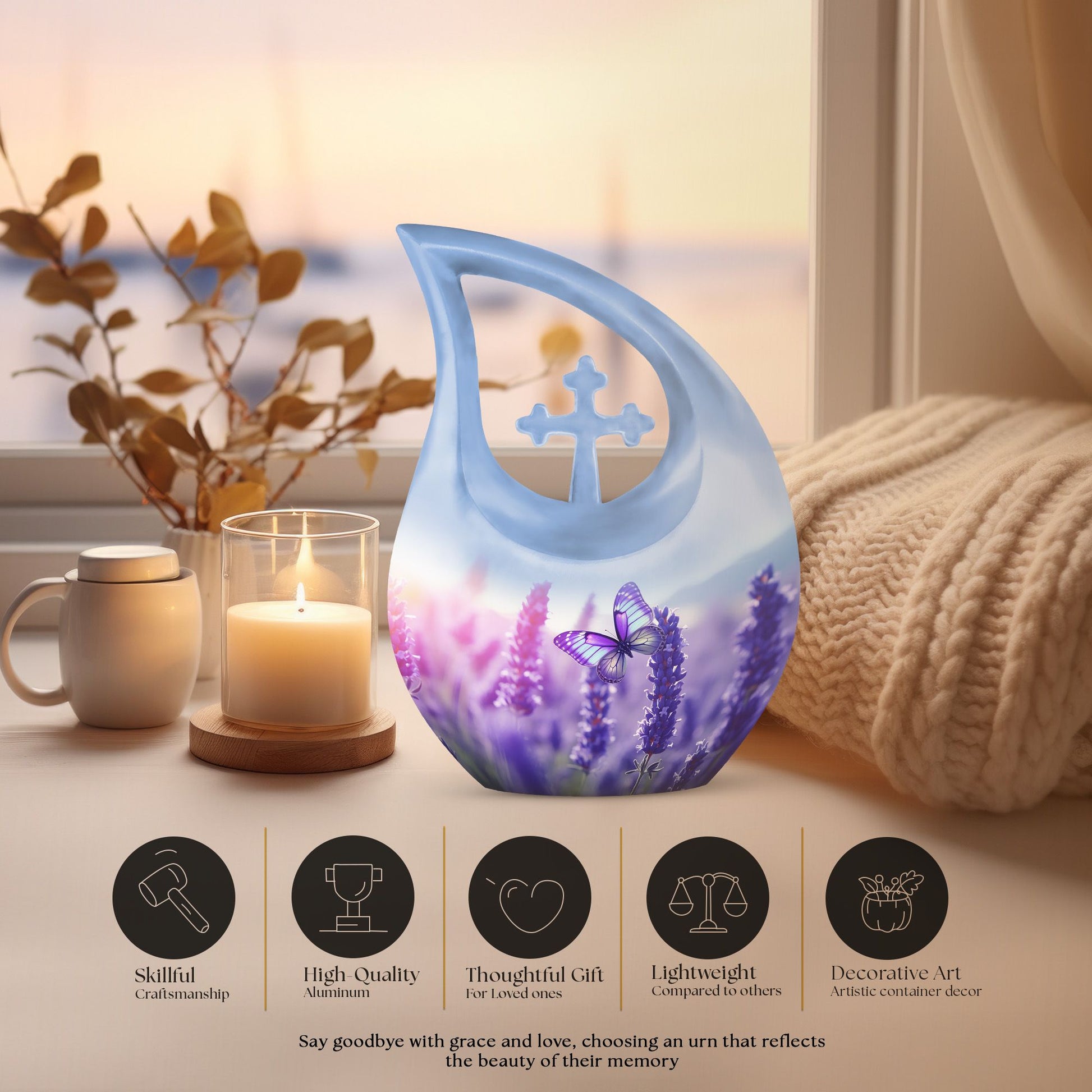 Butterfly themed 10-inch Cross Drop Cremation 