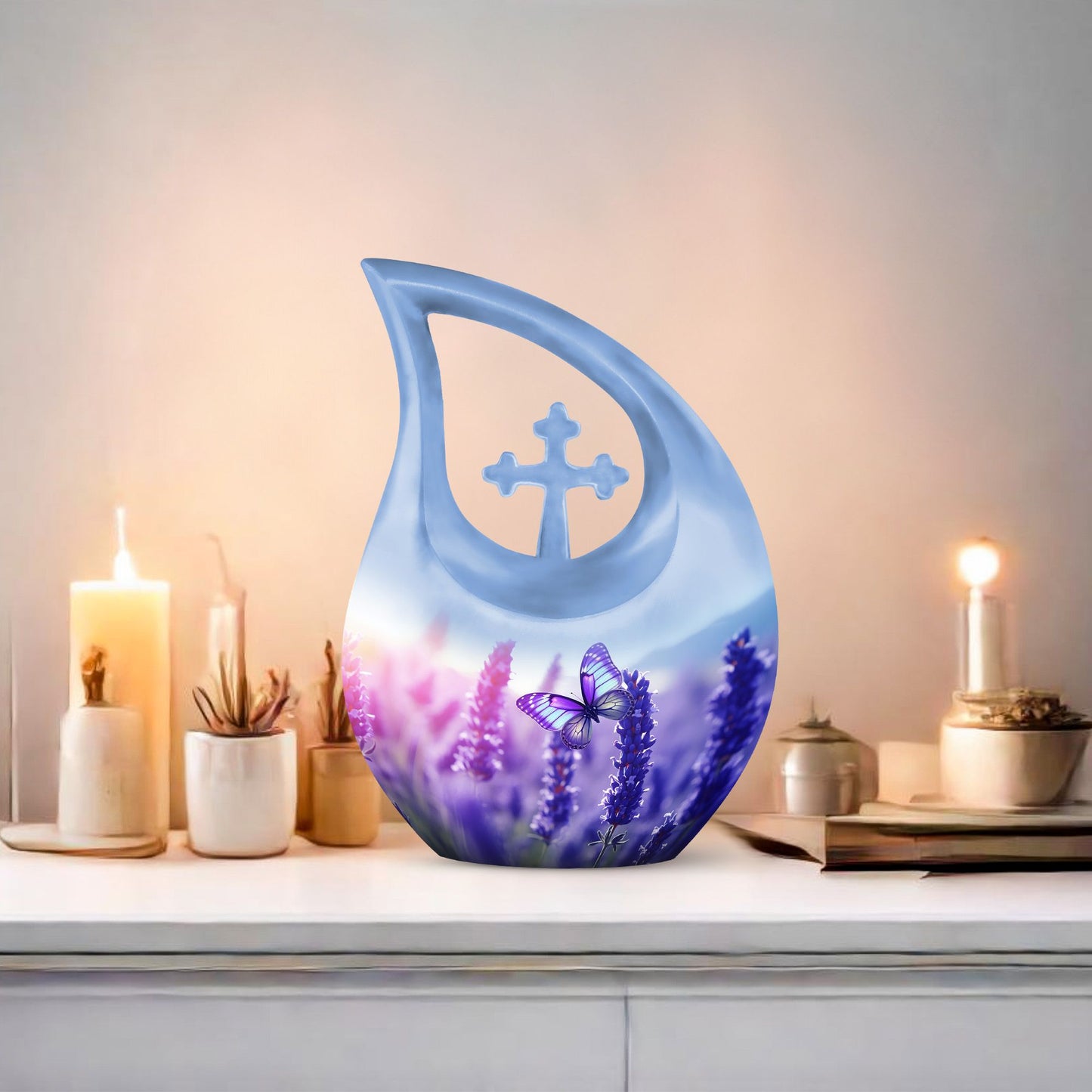 Butterfly themed 10-inch Cross Drop Cremation 