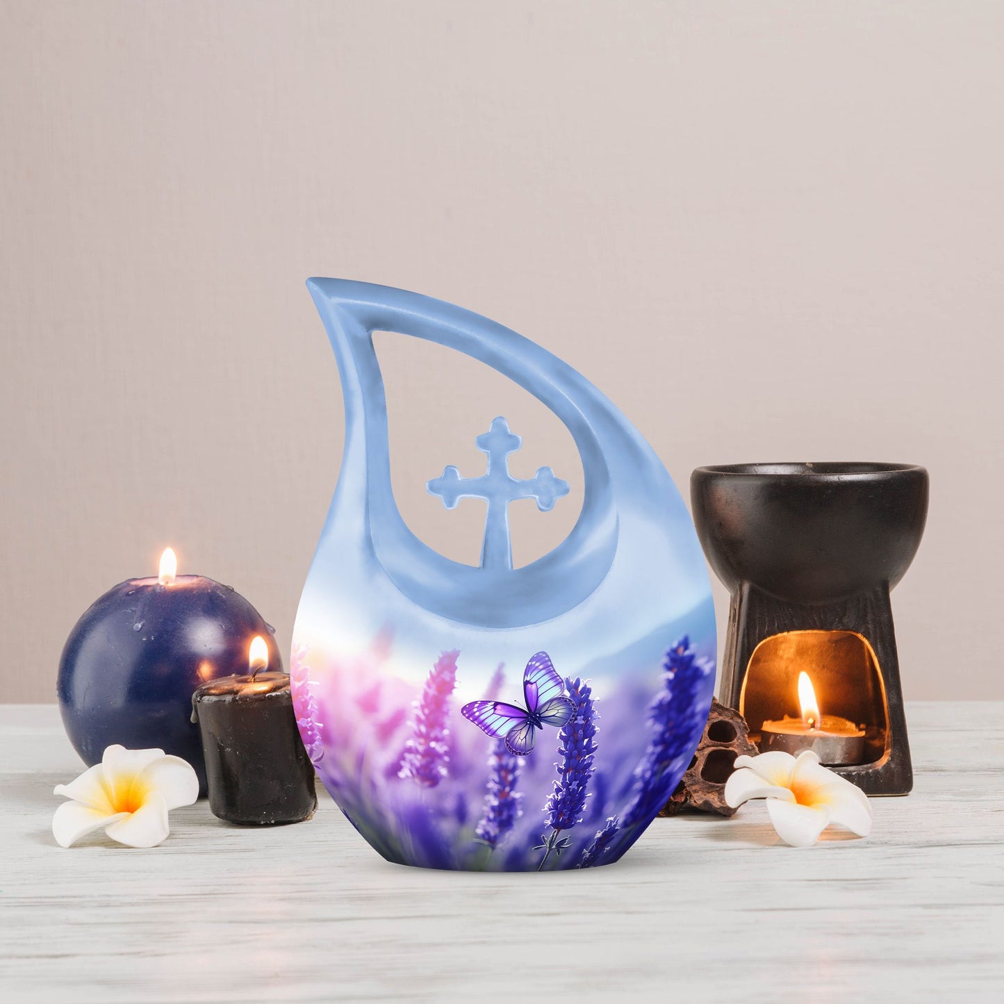 Butterfly themed 10-inch Cross Drop Cremation 