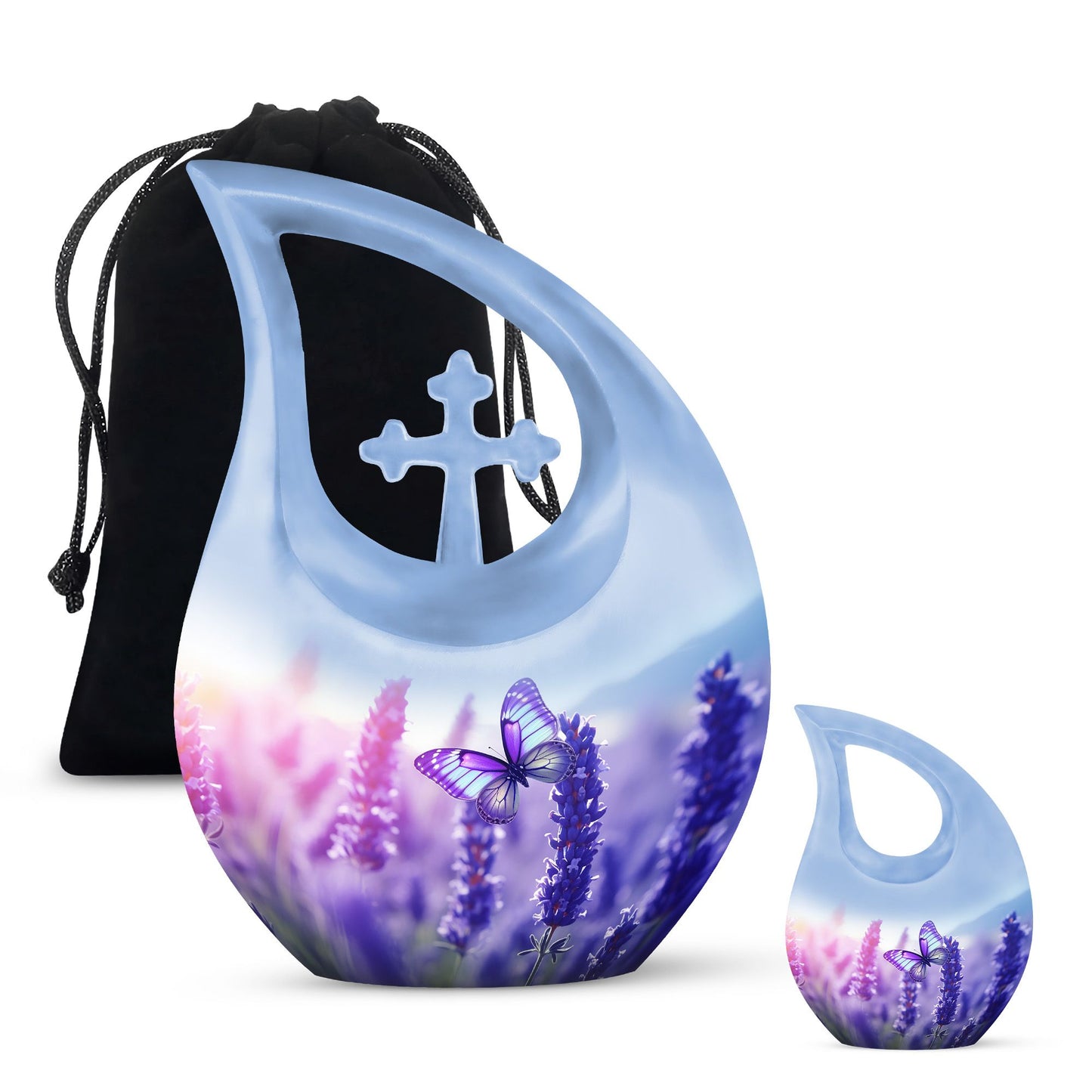 Butterfly themed 10-inch Cross Drop Cremation 