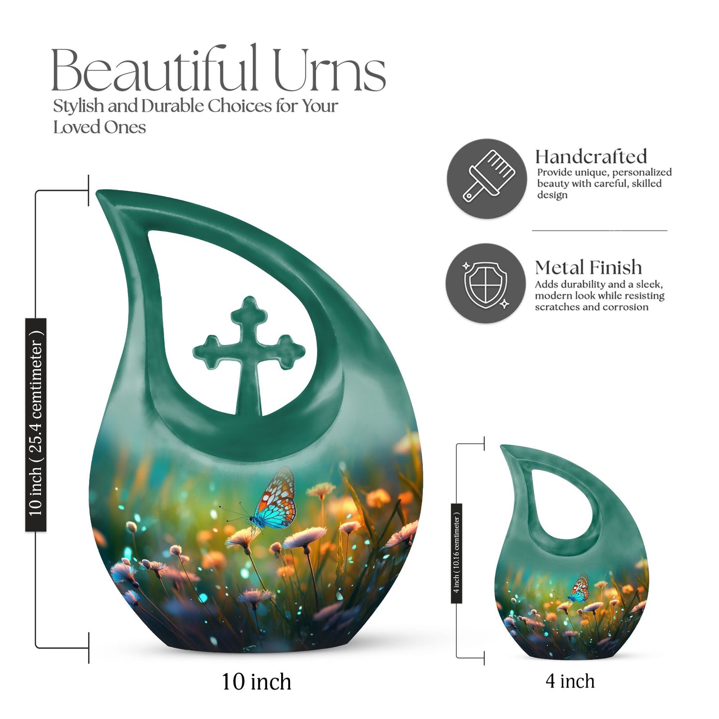 10 Inch Aluminium Butterfly Urn, Cross Drop urn 