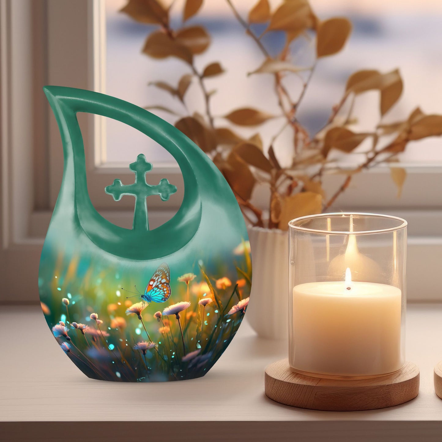 10 Inch Aluminium Butterfly Urn, Cross Drop urn 