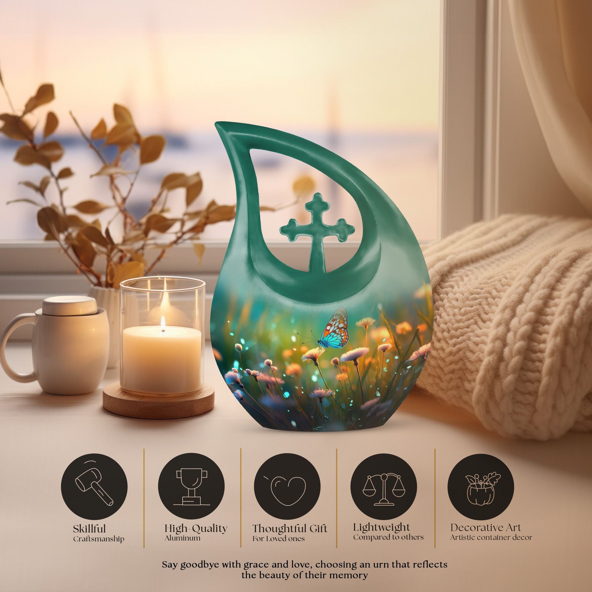 10 Inch Aluminium Butterfly Urn, Cross Drop urn 