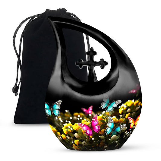 Butterfly-themed Cross Drop memorial urn, Personalized 