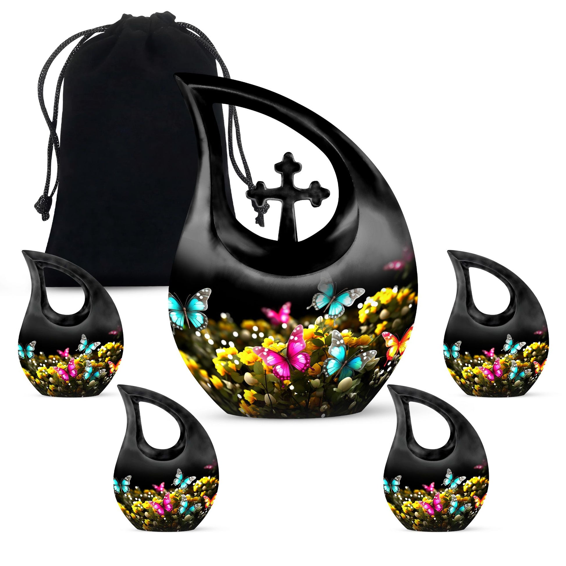 Butterfly-themed Cross Drop memorial urn, Personalized 